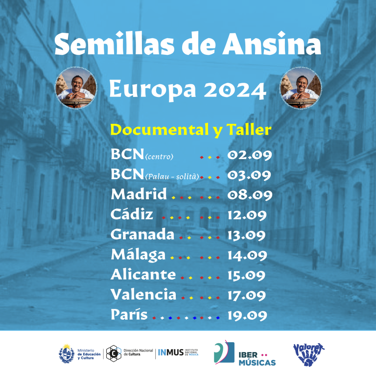 Presentación de documental y talleres de la Comparsa Valores de Ansina en varias ciudades de Europa