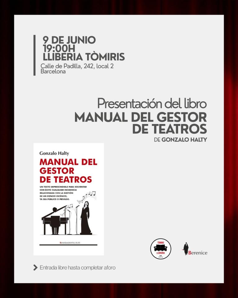Invitación: Presentación del libro «Manual del gestor de teatros» de Gonzalo Halty en Barcelona