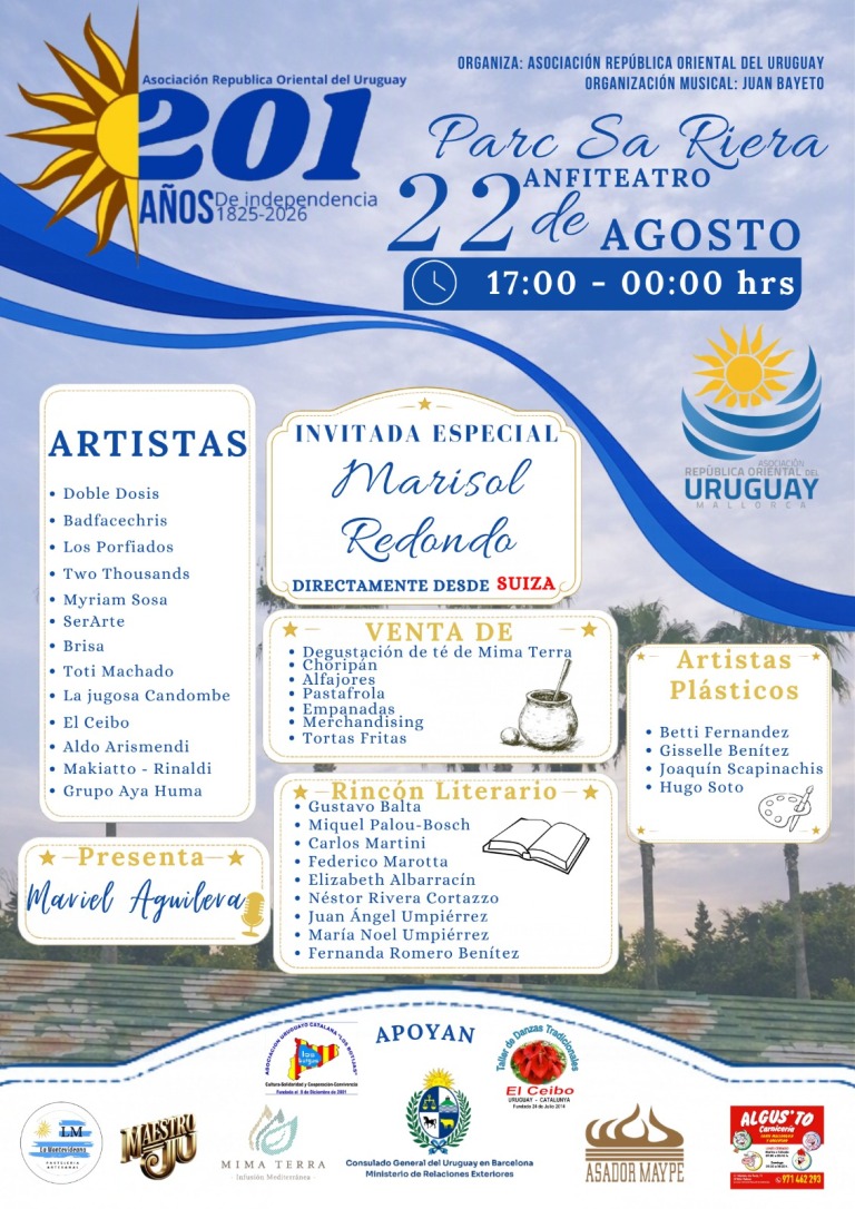 Celebración de los 201 Años de la Independencia del Uruguay en Palma: 22 de agosto en Parc Sa Riera